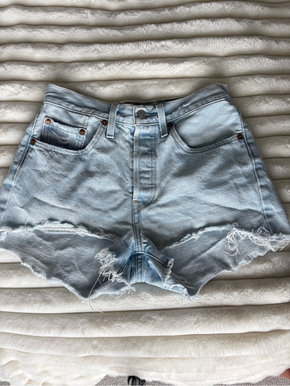 Levis 501 Light Blue Distressed Denim Women's Shorts